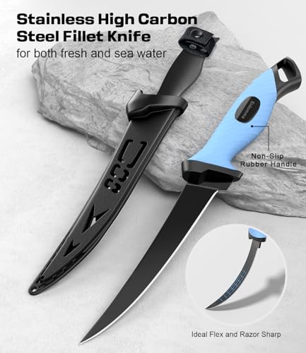 Sidomma Pro Fishing Gear and Equipment Tools Accessories Kit with Fishing Pliers Fillet Knife Scissors Fish Lip Gripper Fish Ruler Fishing Gifts for Men Saltwater Fishing Fly Fishing Ice Fishing - Image 4