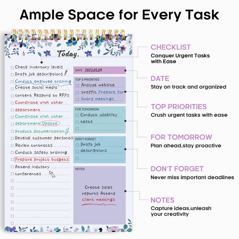 Taja To Do List Notepad - To Do List Notebook for Work with 52 Sheets, 9.8" x 6.5", Undated Daily Planner Perfect for Daily Tasks and Goal Setting, Notepad Suitable for Office, Home & School - VioletBloom - Image 2