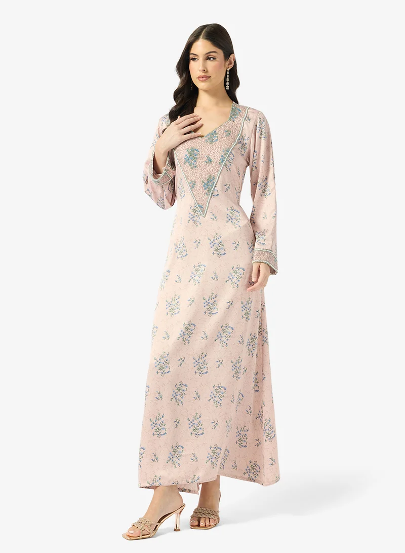 ARABIAN CLOSET Embellished Belted Jalabiya