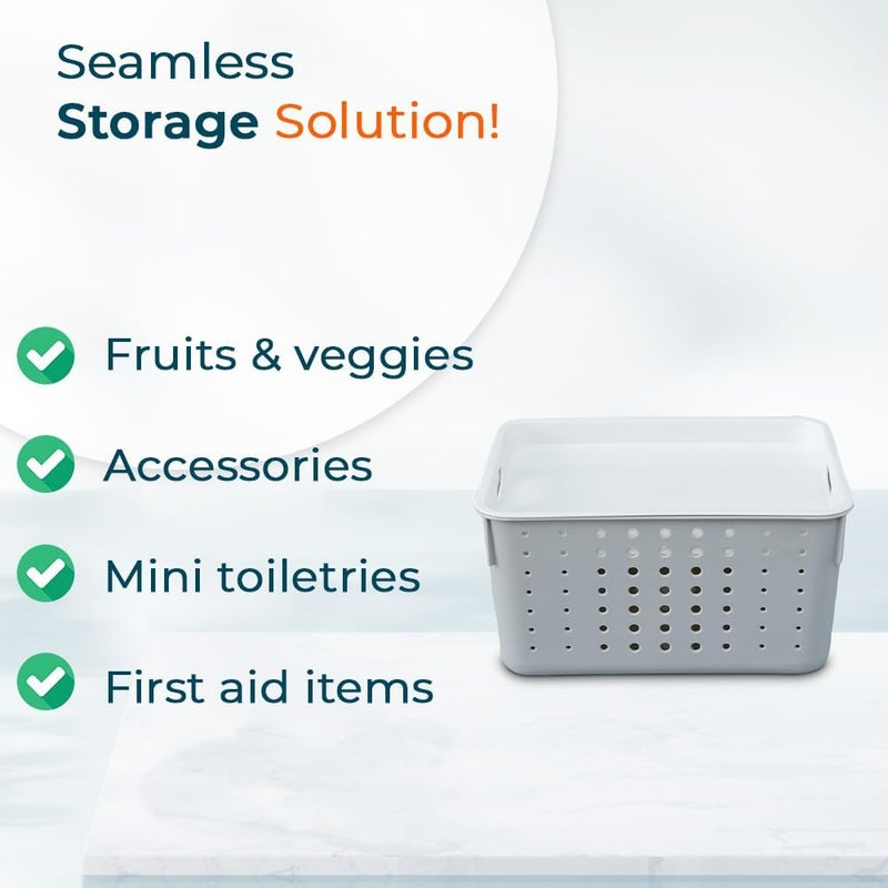 Kuber Industries Multipurpose Small Storage Basket with Lid|Dotted Design Storage Organizer|Basket For Cosmetic, Fruits, Assesories|Grey| - Image 3