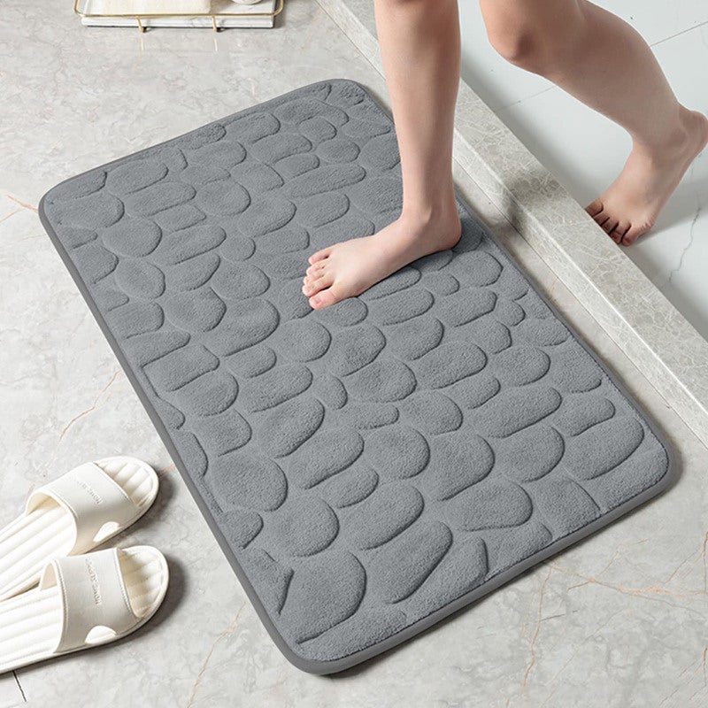 Non-Slip Bath Mat 40x60CM Ultra Absorbent Memory Foam Rug - Soft Coral Fleece Cobblestone Embossed Mat for Bathroom Bedroom Living Room Toilet - Image 1