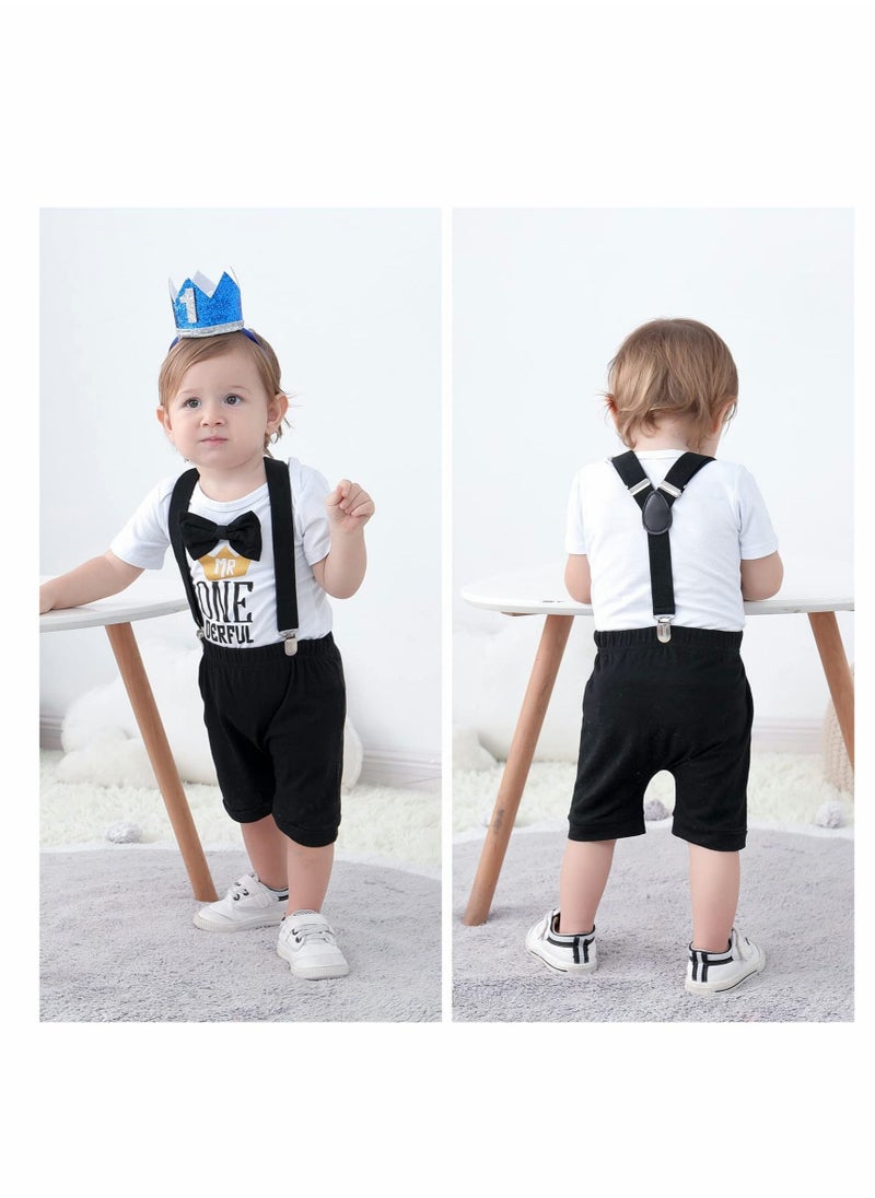 Excefore - Baby Boys First Birthday Outfit, Size 80 Baby Boy Outfit, Formal Suit Gentleman Romper Bow-tie Pants Outfits Set - Image 1