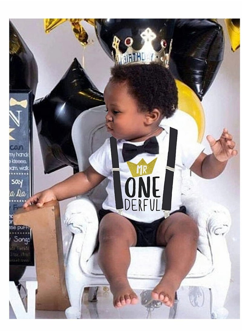 Excefore - Baby Boys First Birthday Outfit, Size 80 Baby Boy Outfit, Formal Suit Gentleman Romper Bow-tie Pants Outfits Set - Image 1