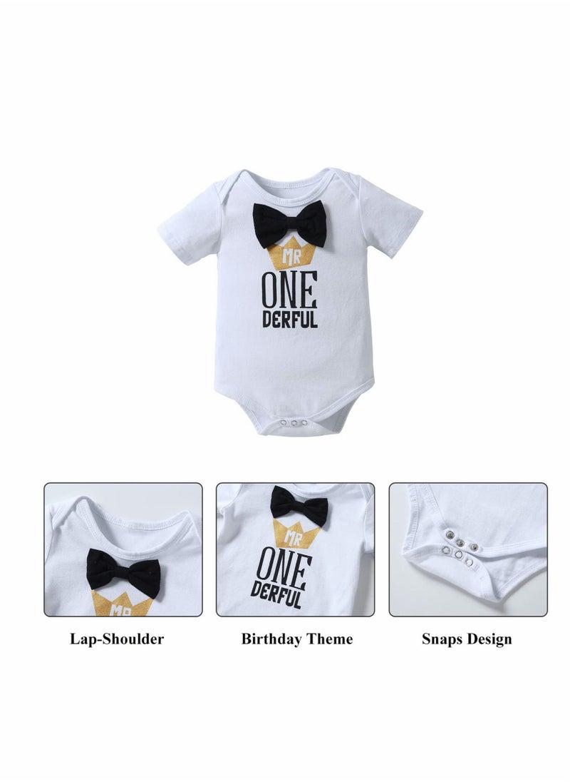 Excefore - Baby Boys First Birthday Outfit, Size 80 Baby Boy Outfit, Formal Suit Gentleman Romper Bow-tie Pants Outfits Set - Image 1