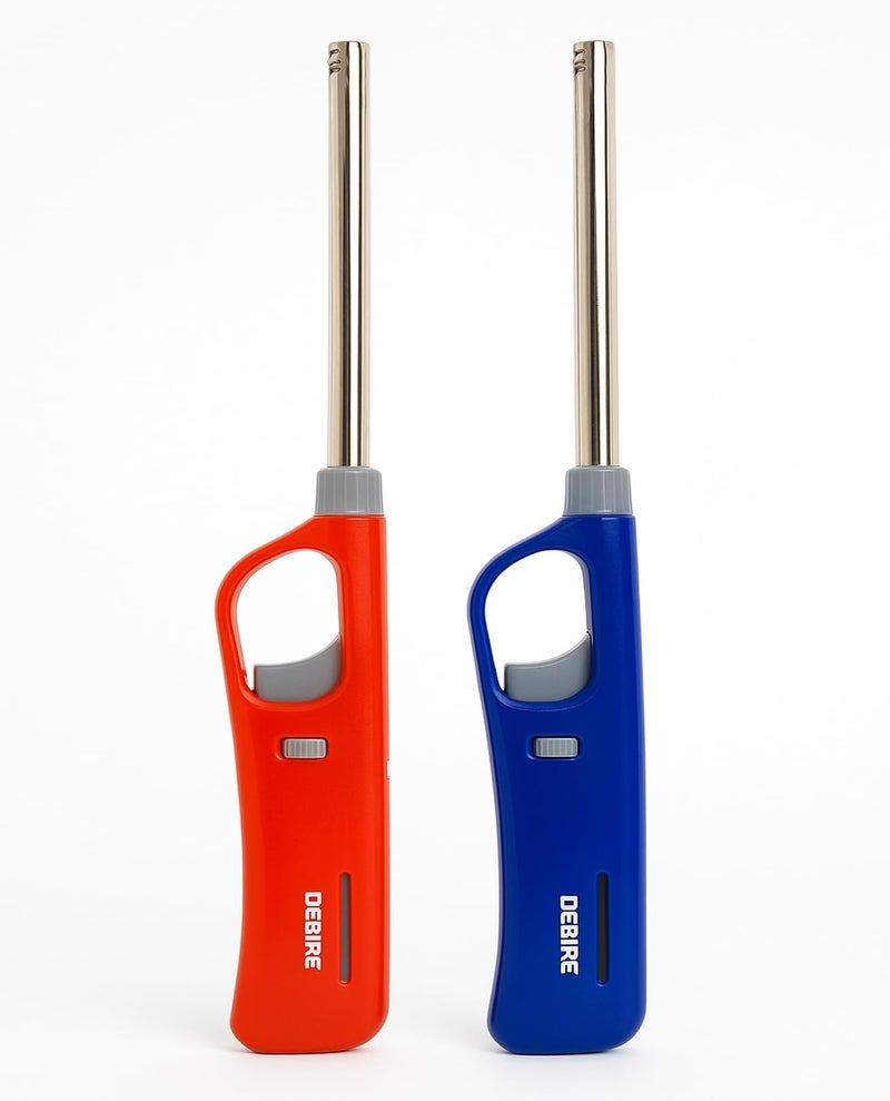 DEBIRE Gas Lighter for Kitchen, Candle Lighting, Refillable and Flame Adjustable Lighter for Gas Stove, Built-in Safety Lock, Multicolored Liter (Red-Blue, Pack of 2) - Image 1