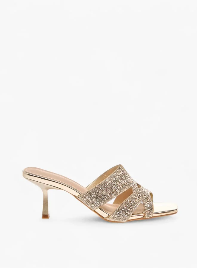 Women Embellished Slip-On Sandals with Flared Heels