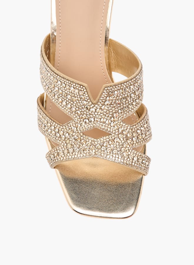 Flora Bella By Shoexpress Women Embellished Slip-On Sandals with Flared Heels  - Image 4