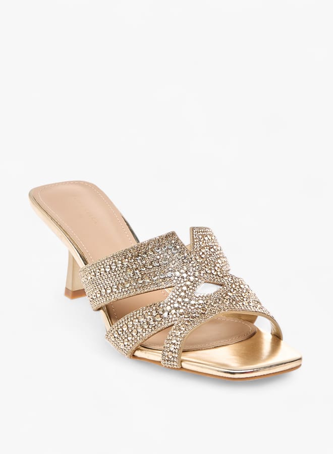 Flora Bella By Shoexpress Women Embellished Slip-On Sandals with Flared Heels  - Image 2