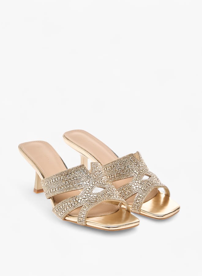 Flora Bella By Shoexpress Women Embellished Slip-On Sandals with Flared Heels  - Image 1