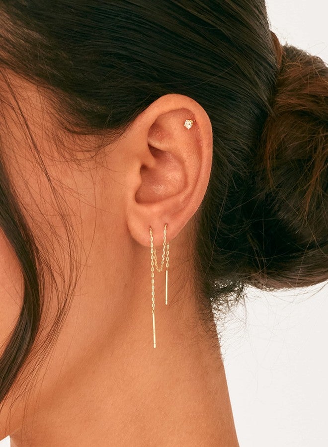 PAVOI 14K Gold Plated 925 Sterling Silver Ball Threader Earrings for Women in Yellow Gold - Image 2