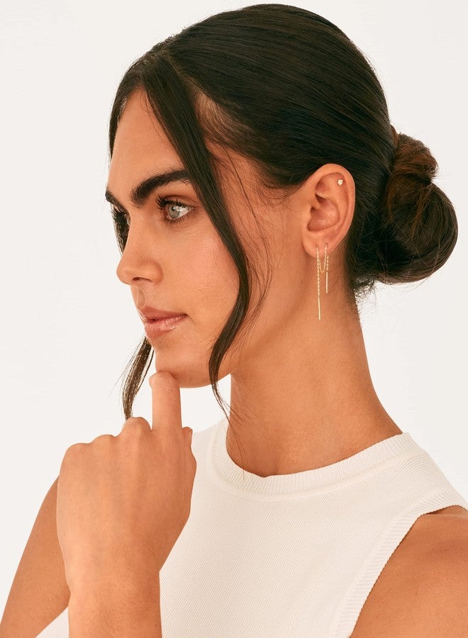 PAVOI 14K Gold Plated 925 Sterling Silver Ball Threader Earrings for Women in Yellow Gold - Image 4