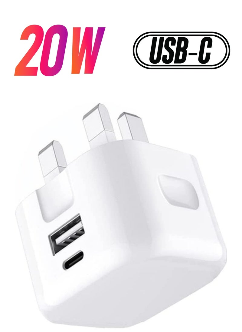 ELTRAZONE - Galaxy A04 / A04s / A04 Core USB C Charger Plug 20W Dual Port USB C Fast Charger PD&QC 3.0 USB C Charging Plug Power Delivery Wall Adapter For Samsung Galaxy A04 / A04S / A04 Core (WHITE) - Image 1