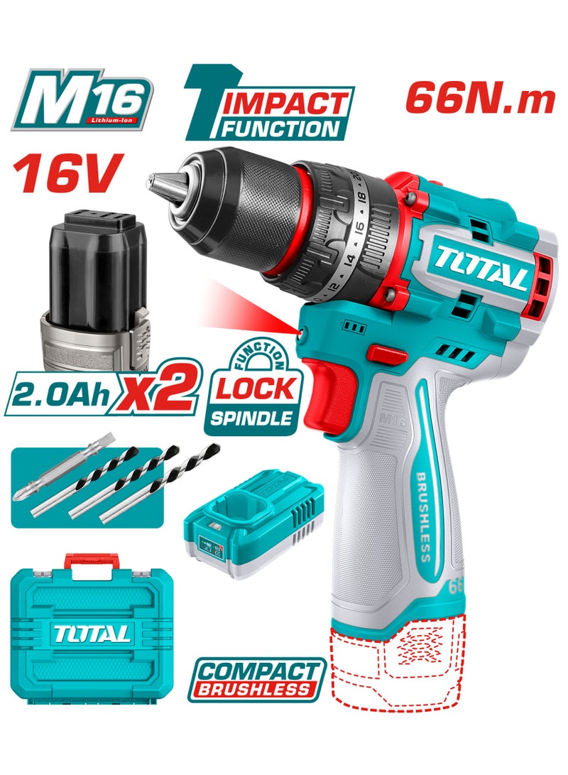 Total Compact Brushless Cordless Impact Drill 16V 66N TIDLI166062