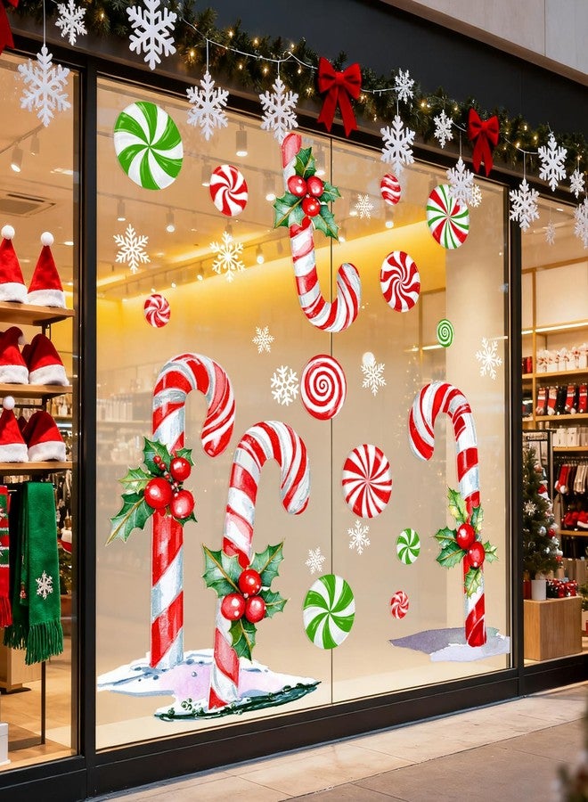 وولاين ملصقات نوافذ عيد الميلاد كبيرة الحجم من والين، مقاس 13.8 × 35.4 بوصة، بتصميمات حمراء وخضراء على شكل عصا حلوى وتوت هولي، ملصقات زجاجية مزدوجة الجوانب لتزيين المنزل والفصول الدراسية والمكاتب والحفلات في فصل الشتاء وعيد الميلاد، 3 أوراق - Image 3