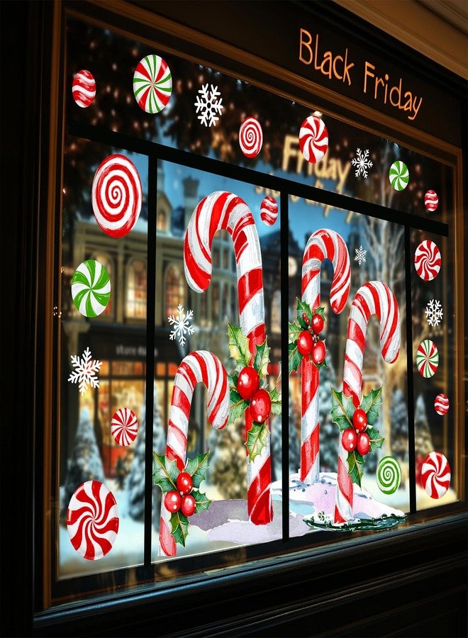 وولاين ملصقات نوافذ عيد الميلاد كبيرة الحجم من والين، مقاس 13.8 × 35.4 بوصة، بتصميمات حمراء وخضراء على شكل عصا حلوى وتوت هولي، ملصقات زجاجية مزدوجة الجوانب لتزيين المنزل والفصول الدراسية والمكاتب والحفلات في فصل الشتاء وعيد الميلاد، 3 أوراق - Image 1