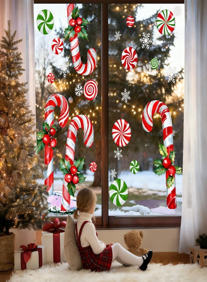 وولاين ملصقات نوافذ عيد الميلاد كبيرة الحجم من والين، مقاس 13.8 × 35.4 بوصة، بتصميمات حمراء وخضراء على شكل عصا حلوى وتوت هولي، ملصقات زجاجية مزدوجة الجوانب لتزيين المنزل والفصول الدراسية والمكاتب والحفلات في فصل الشتاء وعيد الميلاد، 3 أوراق - Image 5