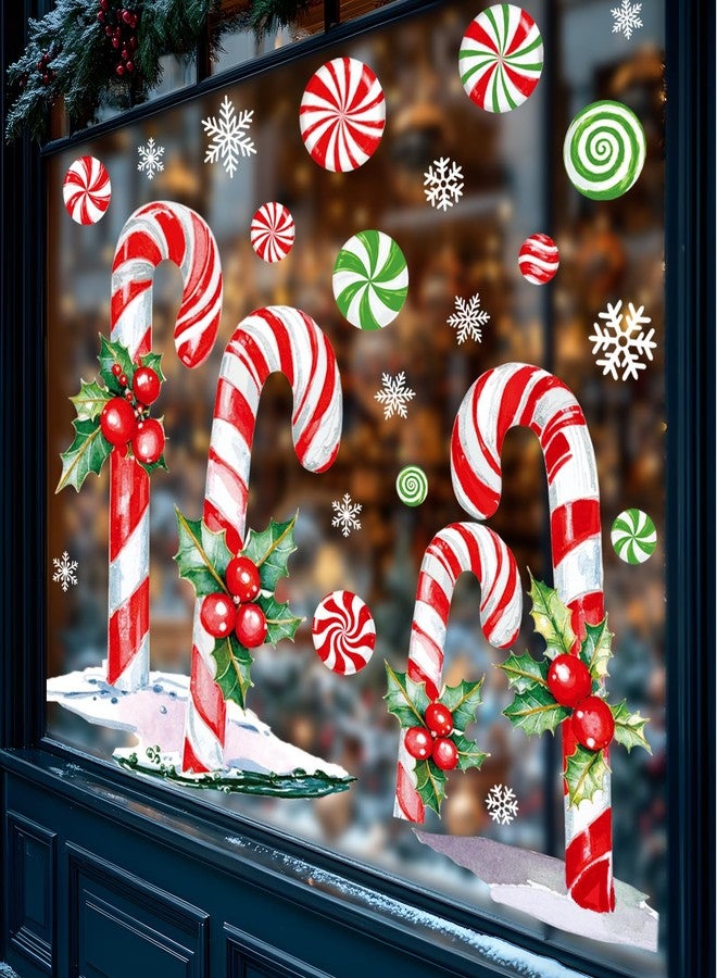 وولاين ملصقات نوافذ عيد الميلاد كبيرة الحجم من والين، مقاس 13.8 × 35.4 بوصة، بتصميمات حمراء وخضراء على شكل عصا حلوى وتوت هولي، ملصقات زجاجية مزدوجة الجوانب لتزيين المنزل والفصول الدراسية والمكاتب والحفلات في فصل الشتاء وعيد الميلاد، 3 أوراق - Image 2