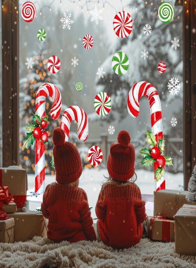 وولاين ملصقات نوافذ عيد الميلاد كبيرة الحجم من والين، مقاس 13.8 × 35.4 بوصة، بتصميمات حمراء وخضراء على شكل عصا حلوى وتوت هولي، ملصقات زجاجية مزدوجة الجوانب لتزيين المنزل والفصول الدراسية والمكاتب والحفلات في فصل الشتاء وعيد الميلاد، 3 أوراق - Image 4