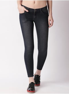 HIGH STAR Women Charcoal Grey Slim Fit Mid-Rise Clean Look Stretchable Jeans 