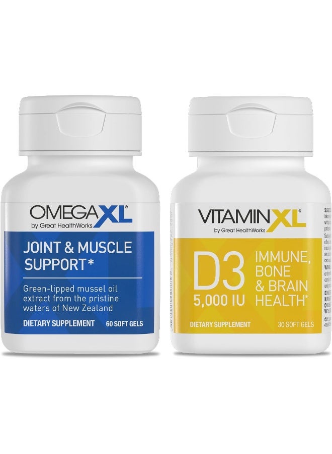 OmegaXL Green Lipped Mussel New Zealand, Omega 3 Natural Joint Pain Relief & Inflammation Supplement 60 Ct And Vitaminxl D3, 5,000 Iu 125Mcg 30 Ct - Image 1