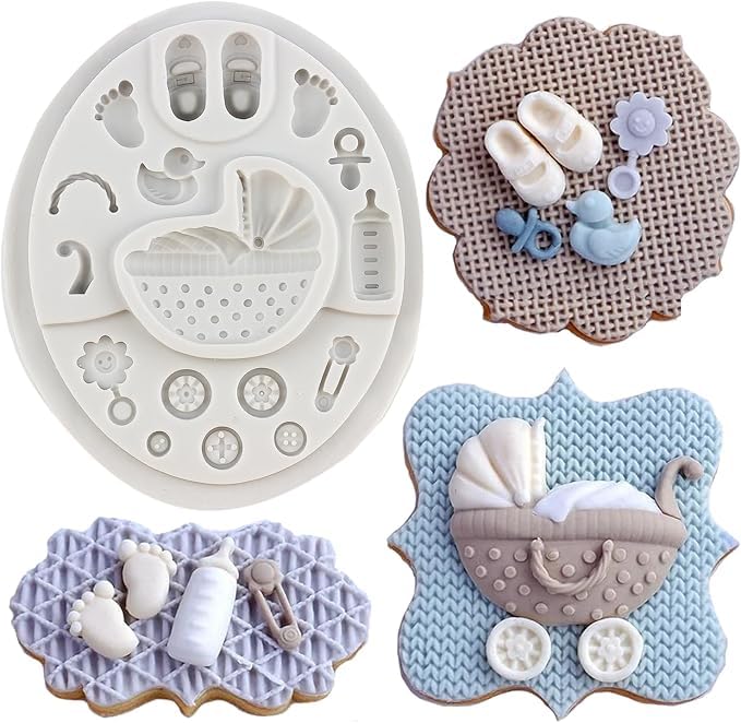 Husaini Mart HUSAINI MART Baby Stroller Chocolate Silicone Molds Baby Showers Fondant Mold for Cupcake Topper Candy Gum Paste Polymer Clay  - Image 1