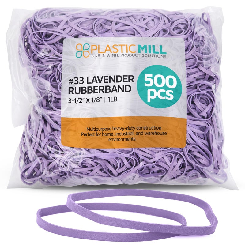 PlasticMill Lavender Rubber Bands Size 33 3 12 x 18 33 Colored Rubber Bands Office Supplies Strong Elastic Bands for Crafts Balloon Garland Cash File Folders 500Pack