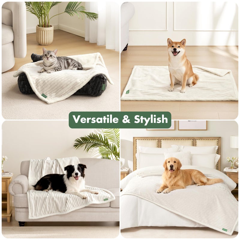 FWERDG Waterproof Dog Blanket for Couch - Washable Medium Pet Blanket for Furniture Protector, Cozy Fleece Calming Dog Crate Blankets for Indoors & Outdoors, Cream, 30"x40" - Image 2