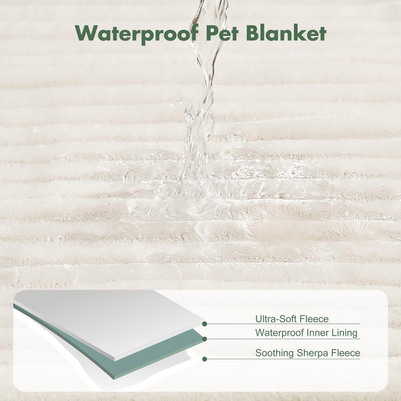 FWERDG Waterproof Dog Blanket for Couch - Washable Medium Pet Blanket for Furniture Protector, Cozy Fleece Calming Dog Crate Blankets for Indoors & Outdoors, Cream, 30"x40" - Image 3