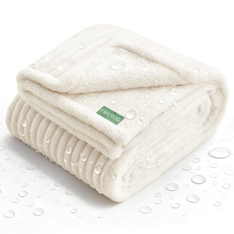 FWERDG Waterproof Dog Blanket for Couch - Washable Medium Pet Blanket for Furniture Protector, Cozy Fleece Calming Dog Crate Blankets for Indoors & Outdoors, Cream, 30"x40" - Image 1