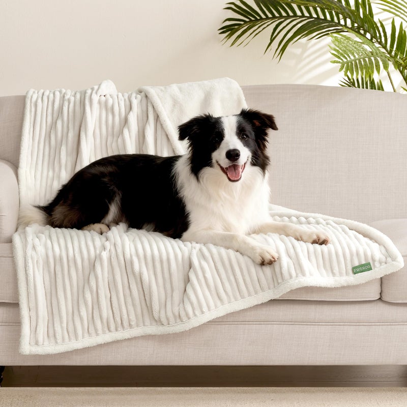 FWERDG Waterproof Dog Blanket for Couch - Washable Medium Pet Blanket for Furniture Protector, Cozy Fleece Calming Dog Crate Blankets for Indoors & Outdoors, Cream, 30"x40" - Image 5