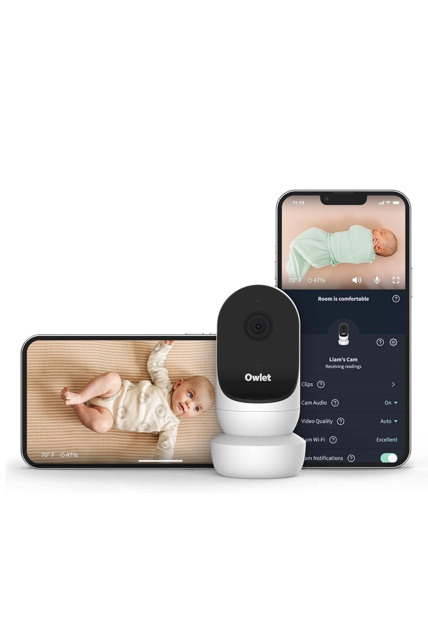 Owlet Cam 2 - Smart Baby Monitor Camera - Stream Secure HD Video and Audio with Night Vision, 4X Zoom, Wide Angle View and Sound, Motion and Cry Notifications - White
