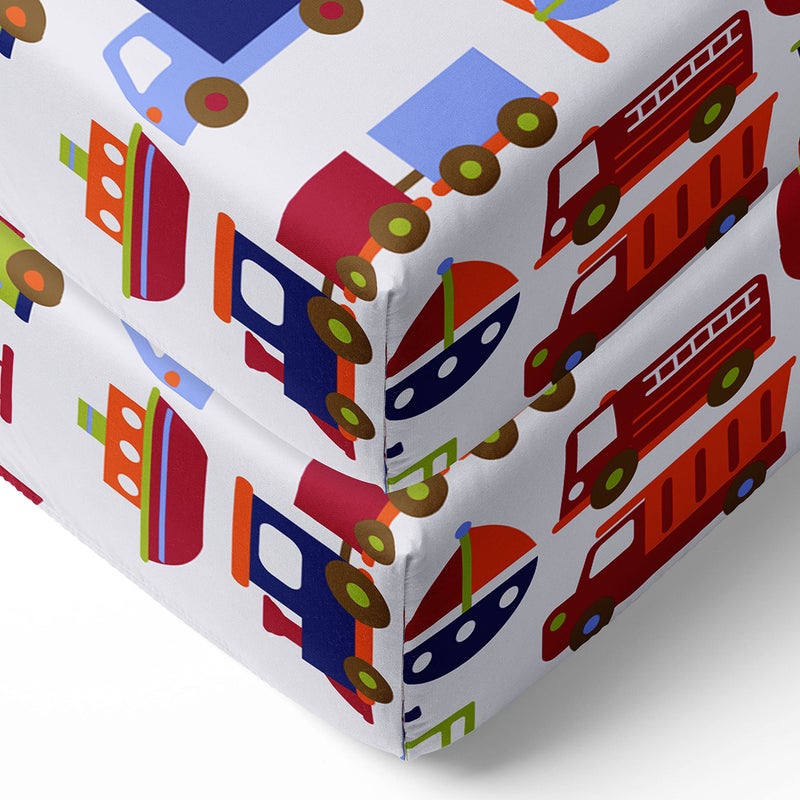 Bacati - 2 Pack Crib Fitted Sheets - Transportation Print Breathable 100% Cotton Percale Baby Sheets - Fits Standard 28 x 52 X 5 inches Crib & Toddler Mattresses - Image 1