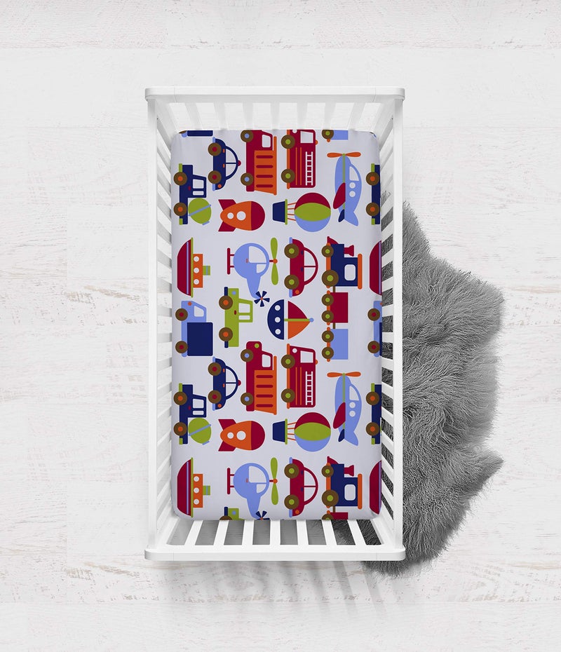 Bacati - 2 Pack Crib Fitted Sheets - Transportation Print Breathable 100% Cotton Percale Baby Sheets - Fits Standard 28 x 52 X 5 inches Crib & Toddler Mattresses - Image 3