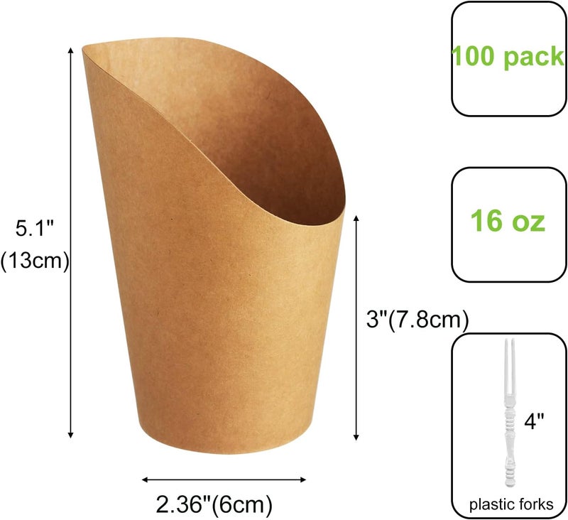 suituts 100 Pcs Disposable French Fry Cups 16oz Charcuterie Cups Paper French Fries Holder Kraft French Container with Extra 90pcs Plastic Forks - Image 2