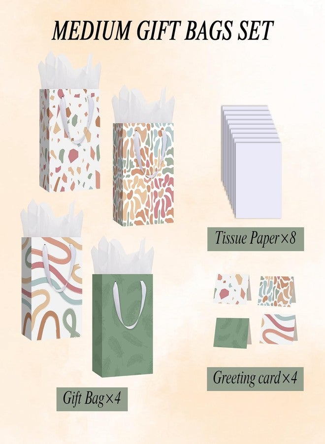 woric 10.6" Sage Green Flowers Gift Bags with Tissue Paper, 4 Medium Gift Bag with Greeting Cards for Mother's Day Birthdays Bridal Showers Weddings(10.6x7.87x4.7in) - Image 2