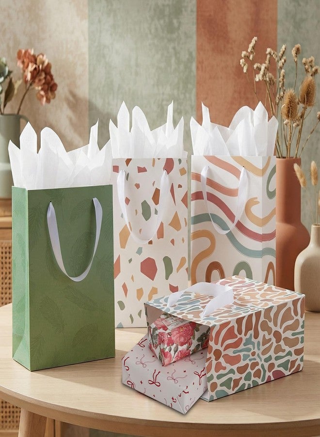 woric 10.6" Sage Green Flowers Gift Bags with Tissue Paper, 4 Medium Gift Bag with Greeting Cards for Mother's Day Birthdays Bridal Showers Weddings(10.6x7.87x4.7in) - Image 4