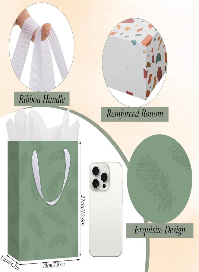 woric 10.6" Sage Green Flowers Gift Bags with Tissue Paper, 4 Medium Gift Bag with Greeting Cards for Mother's Day Birthdays Bridal Showers Weddings(10.6x7.87x4.7in) - Image 3