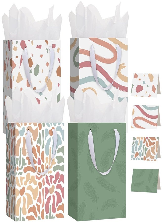 woric 10.6" Sage Green Flowers Gift Bags with Tissue Paper, 4 Medium Gift Bag with Greeting Cards for Mother's Day Birthdays Bridal Showers Weddings(10.6x7.87x4.7in) - Image 1