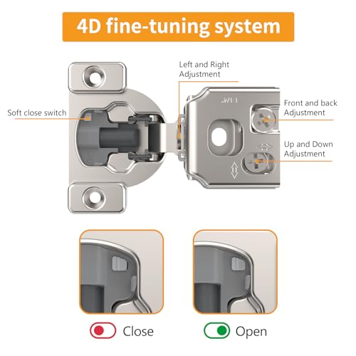 Chibery 20 Pack 114 4D Concealed Hinges for Face Frame Door Soft Close OnOff Switch Self Closing 105 Open Angle Concealed Stainless Steel Hinges for Framed Cabinet Satin Nickel - Image 3
