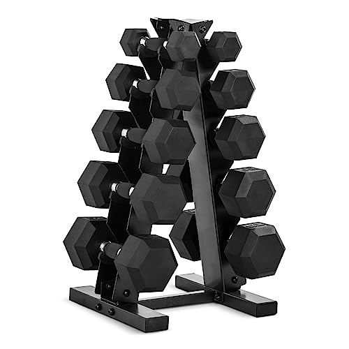 CAP Barbell 150 LB Comfort Grip Rubber Encased Hex Dumbbell Hand Weight Set with Vertical Storage Rack | Black Rack - Image 1