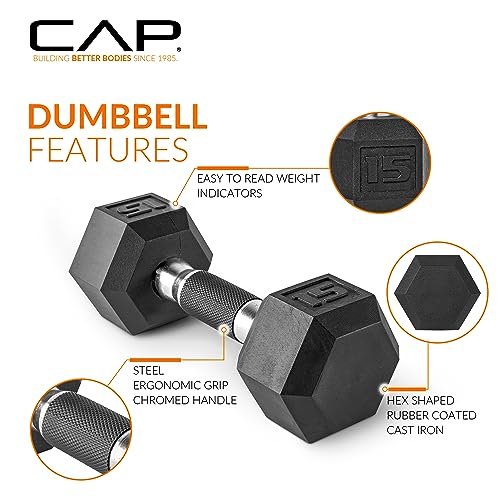 CAP Barbell 150 LB Comfort Grip Rubber Encased Hex Dumbbell Hand Weight Set with Vertical Storage Rack | Black Rack - Image 3