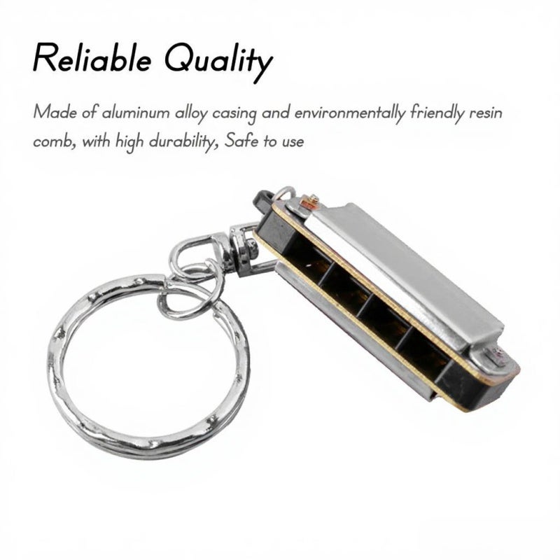 Mini Harmonica Key of C 4 Holes 8 Tones Silver Aluminum Alloy - Eco Resin Comb Durable Key Chain Design for Beginners - Image 3