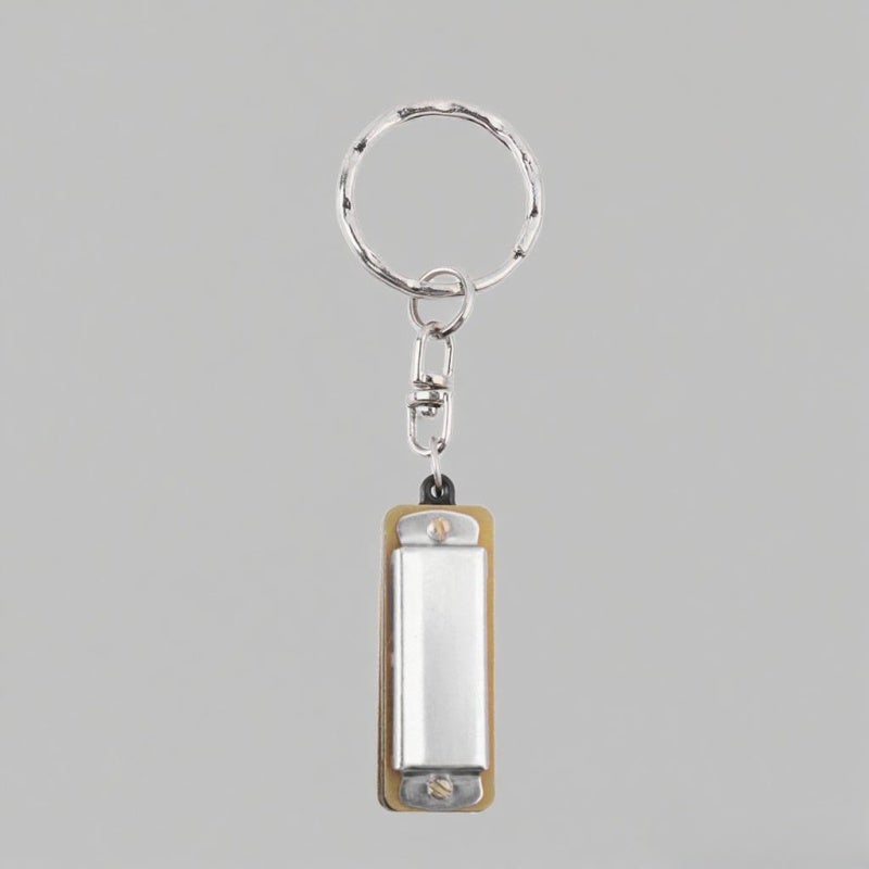 Mini Harmonica Key of C 4 Holes 8 Tones Silver Aluminum Alloy - Eco Resin Comb Durable Key Chain Design for Beginners - Image 1