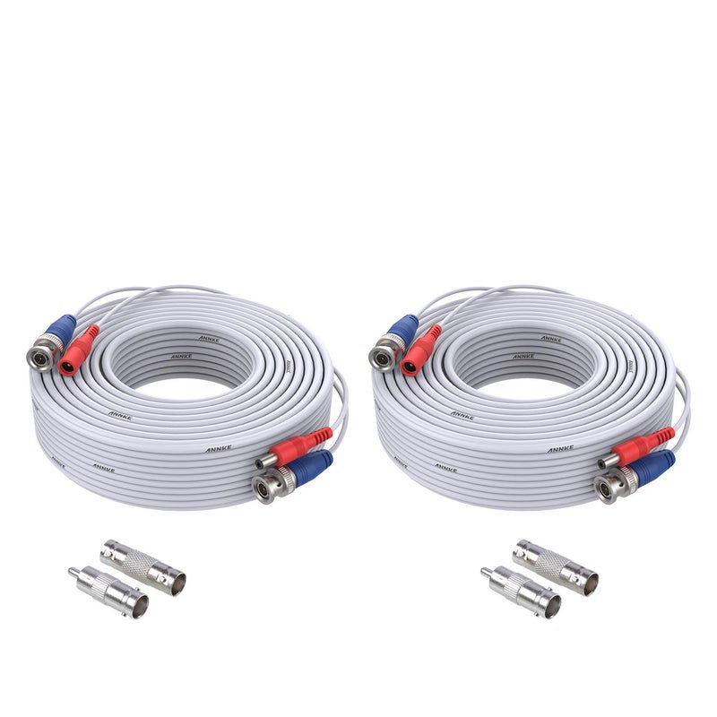 ANNKE 2 Pack Security Camera Cable 30M/100ft All-in-One BNC Video Power Cables, Extension Wire Cord for CCTV Cams DVR Surveillance System with 2X Connectors and 2X RCA Adapters-White - Image 1
