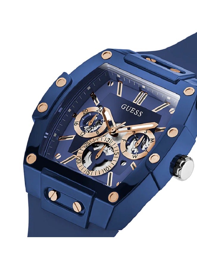 GUESS Men's Polycarbonate Quartz Watch with Silicone Strap, Blue,