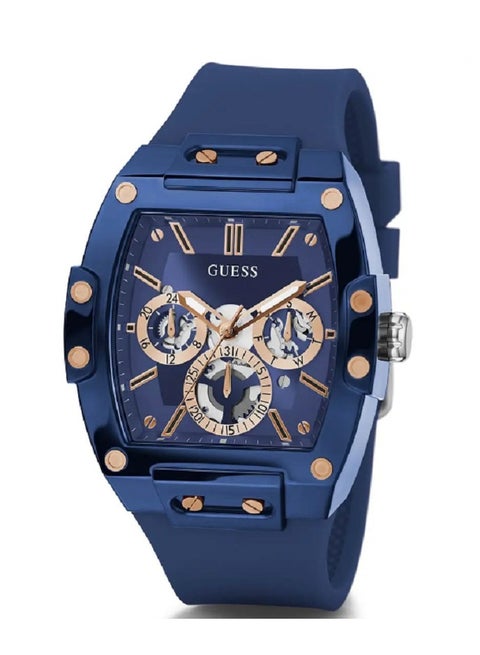 GUESS Men's Polycarbonate Quartz Watch with Silicone Strap, Blue,