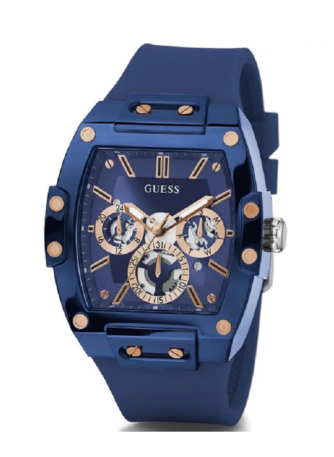 GUESS Men's Polycarbonate Quartz Watch with Silicone Strap, Blue,