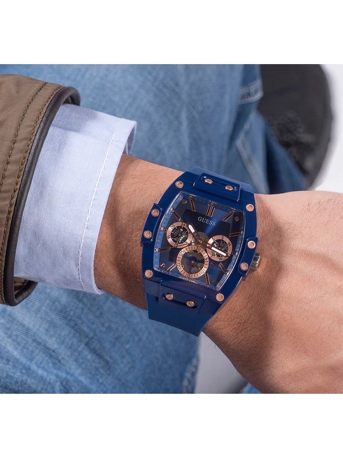GUESS Men's Polycarbonate Quartz Watch with Silicone Strap, Blue,