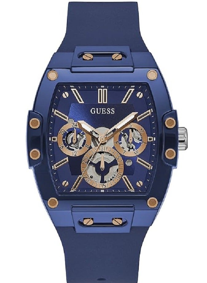 GUESS Men's Polycarbonate Quartz Watch with Silicone Strap, Blue,