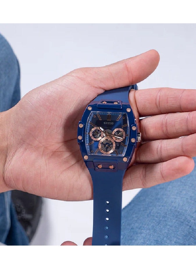 GUESS Men's Polycarbonate Quartz Watch with Silicone Strap, Blue,